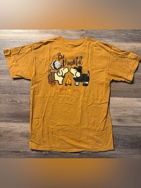 Puppie Love Be Thankful Puppies Graphic Tee - Mustard Yellow Thanksgiving L